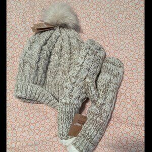Just Cozy | Marled Sherpa Lined Pom Hat & Mitten Set – NWT